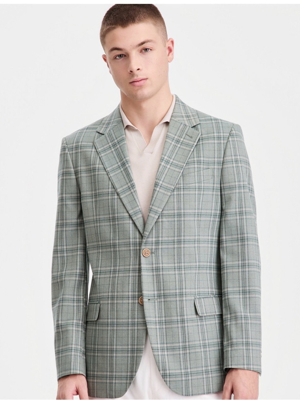 Nautica Light Green Plaid Sport Coat - Two-Button Blazer